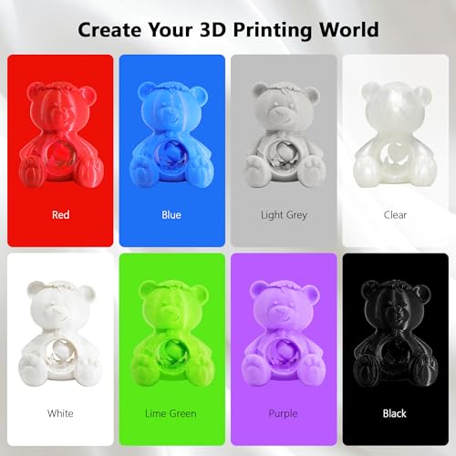 Image of 1.75mm 8 Spools Basic Colors PLA 3D Printer Filament Bundle, White /Black /Clear /Light Grey /Blue /Red /Green /Purple, Each Spool 0.25kg, Total 2kg PLA 3D Printing Material, 250g x 8 Spools