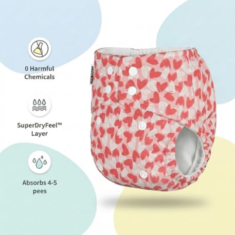 Image of Little Pea Adjustable Cloth Diaper for Babies (3 Months-3 Years) | Leak-Proof, Washable & Reusable | Includes 3 Diaper + 3 Absorbent Pad | Free Size (5-18 kg) | Pack of 3