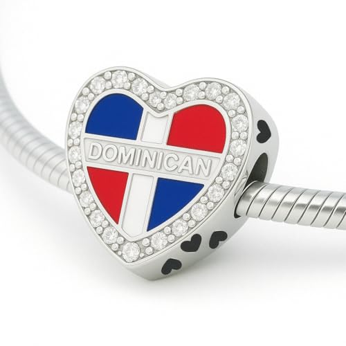 Dominican Heart Map and Round Charm, Dominican Republic Gift Charm, Sterling Silver, Gift For Wife, Women, Friends, Family, Compatible To Pandora4