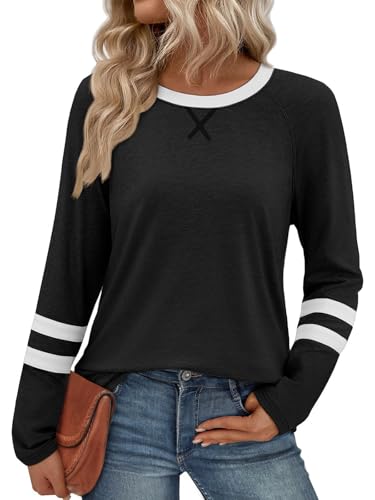 ATHMILE Womens Long Sleeve Shirts Color Block Casual Crewneck Tops Tshirt Basic Tee Fall Fashion Clothes Trendy Outfits 2025