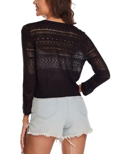 Image of Spicy Sandia Tie Front Sheer Shrug 3 /4 Sleeve Cropped Crochet Cardigan for Summer Lightweight