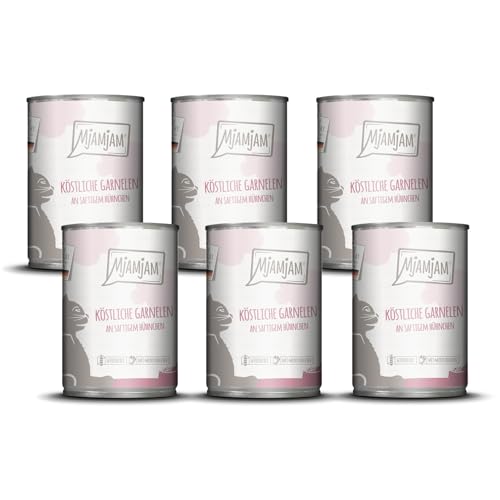 MjAMjAM - Premium Nassfutter für Katzen - köstliche Garnelen an saftigem Hühnchen, 6er Pack (6 x 400 g), getreidefrei mit extra viel Fleisch