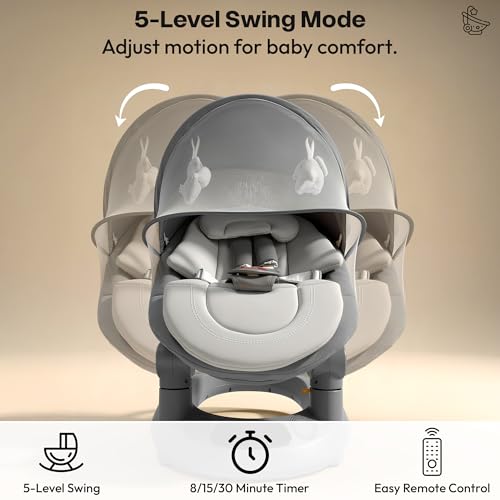 Image of StarAndDaisy baby rockers for 0 to 2 years, Baby Multi functional rocker / rocking chair for babies Infants & Toddler with 5-level Automatic Swing & Cradle / Bouncer with touch panel & hanging toys - Grey