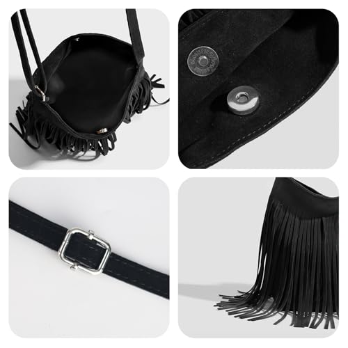 Western Fringe Crossbody Bag for Women Boho Adjustable Shoulder Purse, Vintage Suede Small Handbag for Music Festival & Party4