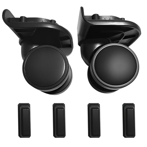 Image of 2-Pack Silent Luggage Wheels Replacement Kit - | 360 Spinner TPU Solid Quiet Wheels + Protective Feet Pads & Screws for 20-28 Inch Suitcases (Black, Complete Set)