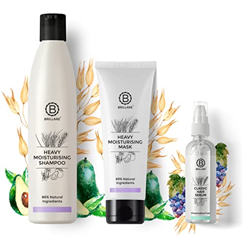 Image of Brillare Professional Heavy Moisturising Shampoo, Hair Mask & Classic Hair Serum, Deeply Nourishes, Repairs & Smoothens Hair, Shampoo 300ml + Mask 125g + Serum 100ml