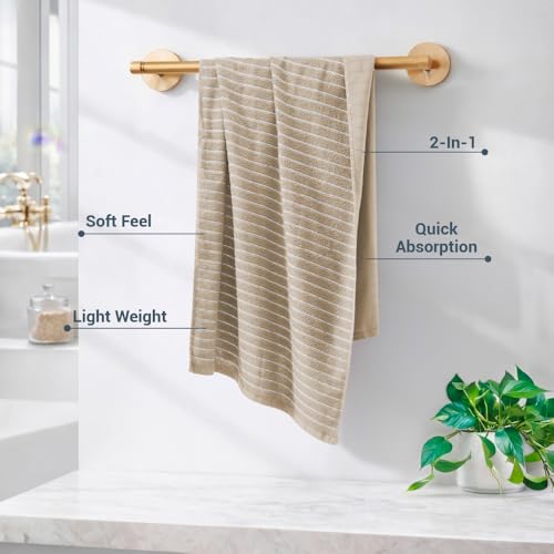 Image of Welspun 2-in-1 Towels for Bath Large Size | 100% Cotton Bath Towel | 250 GSM | High Absorbency & Quick Dry | Soft Feel | Bath Towel for Men & Women | 70 x 150 cm | Beige