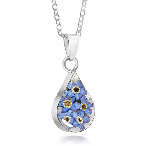 Natural Flower Jewellery Sterling Silver Small Tear Drop Pendant Made with Real Forget Me Nots … Cover