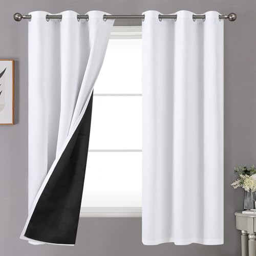Image of YoungsTex Insulated 100% Blackout Curtains 63 Inch Length for Bedroom, Double Layer Grommet Full Light Blocking Window Drapes Privacy for Living Room, Pure White, 2 Panels, 38 X 63 Inch