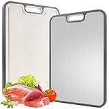 Tabla de cortar de titanio para cocina, tabla de cortar de doble cara de grado alimenticio, titanio puro y paja de trigo PP, tabla de cortar para carne/verduras, fácil de limpiar, tamaño grande de 16