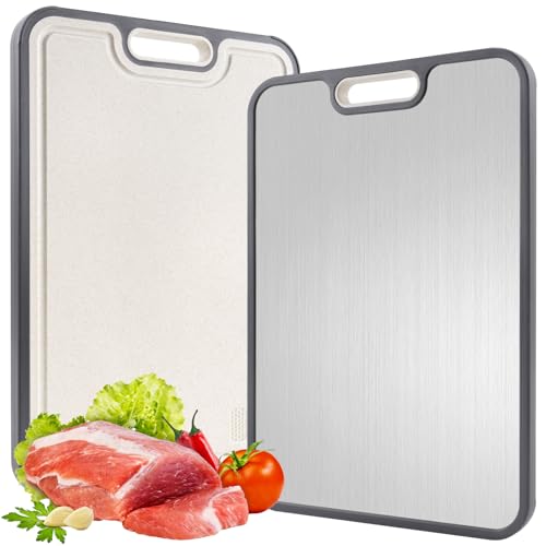 Titanium Cutting Board for Kitchen,Cutting Board Double Sided Food Grade, Pure Titanium and Wheat Straw PP,Chopping Board for Meat/Vegetables, Easy to Clean Large Size 16”×11”
