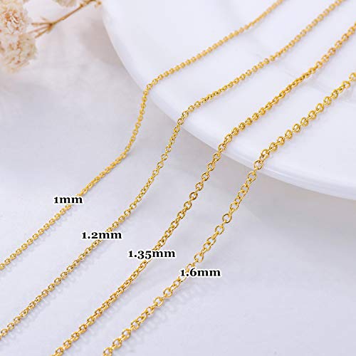 10k 14k 18k Real Gold Thin Gold Chain Necklace for Women, Classic Thin Cable Chain Necklace 1mm, 1.2mm, 1.35mm, 1.6mm, 1.75mm Durable Strong Solid 14k Gold Chain Necklace Women3