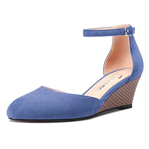 Castamere Women Chunky Block Mid Kitten Heel Round Toe Pumps Ankle Strap Classic Cute Office 2.0 Inches Heels2