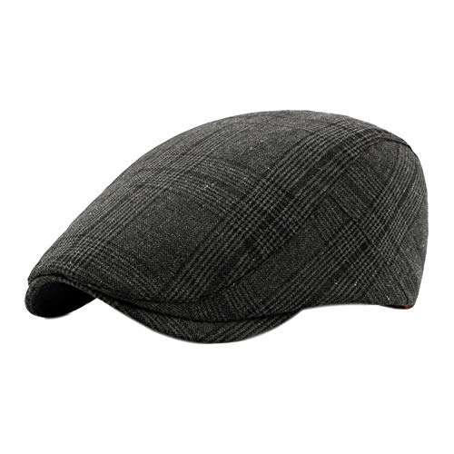 Gespout Hommes Béret de Loisirs Vintage Plate Casquette Réglable Visières Design à Carreaux Extérieur Voyage Casquettes Unisexe Automne Hiver (Noir)