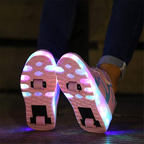 Lovelysi Unisex Jungen Mädchen LED Licht Skateboardschuhe mit Rollen Drucktaste Einstellbare,USB Wiederaufladbar,Inline Skates,Outdoor Sport Gymnastik Running Sneaker
