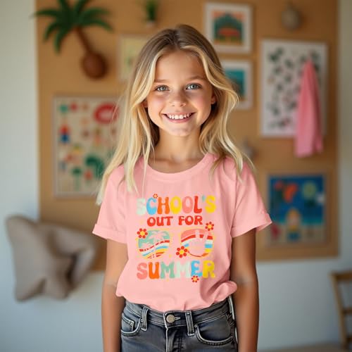 MODNTOGA Girl Last Day of School Shirt Big Kid School's Out for Summer T-Shirt Flower Sunglasses Graphic Short Sleeve Tee Top4
