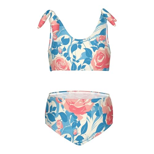 KLL Red Rose Girl 2 Piece Bikini Set Scoop Neck Bathing Suit Swimwear Adjustable Strap