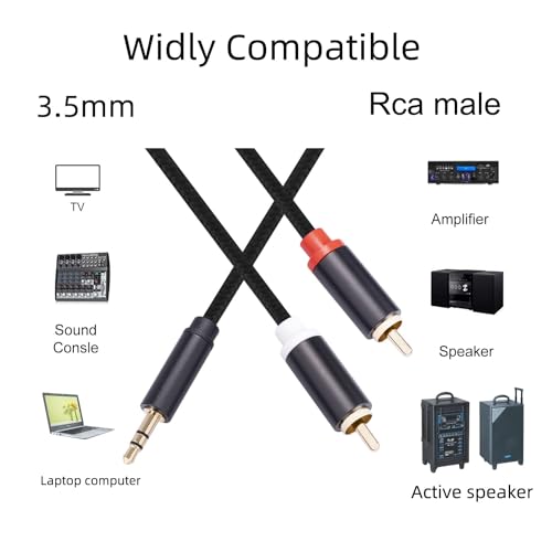 (10FT / 2 Pack) 3.5mm to RCA Cable,Gold Plated, 1/8 Male to Male Stereo Aux Cord Y Splitter Adapter for Tablets, Speakers, Smartphones, MP3, HDTV