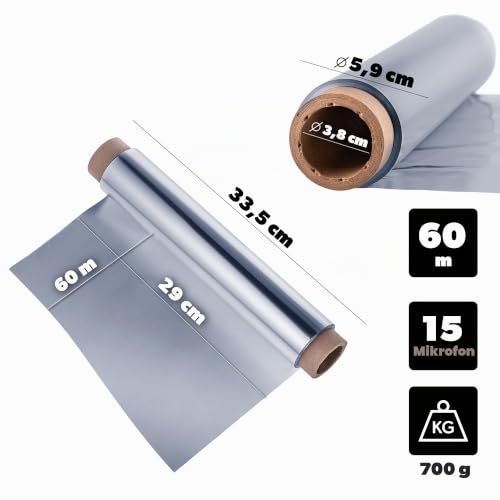 KADAX Alufolie auf Rolle, 29 cm x 60 m, extra starke Aluminiumfolie für Grillen, Backen, Frischhalten & Einfrieren, Aluminium Folie für Grill, Küche, Catering & Gastronomie