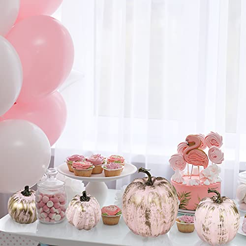 Image of Winlyn 7 Pcs Assorted Artificial Gold Brushed Pink Pumpkins Rustic Decorative Foam Pumpkins for Fall Halloween Harvest Wedding Baby Shower Tabletop Centerpiece Mantel Kitchen Decoration