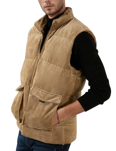 Flygo Mens Sherpa Lined Puffer Vest Corduroy Winter Vests Warm Sleeveless Quilted Fleece Vest Jacket Outerwear2