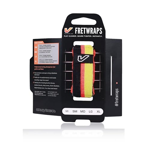 Image of Gruv Gear Fret Wrap & Guitar Mute, Fretwrap for Acoustic, Electric & Bass | String Dampener Recording, Tapping & Practice Accessory (1 Pack, Medium Black /Red /Yellow, Fits 5 String Bass, 7 String