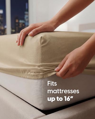 Image of Sleepy Town King Size Bed Sheets - 4 Piece - King Sheet Set - Extra Soft, Comfy & Cooling - Easy Care - Shrinkage, Wrinkle & Fade Resistant - Brushed Microfiber - Deep Pocket Bed Sheets (Beige)