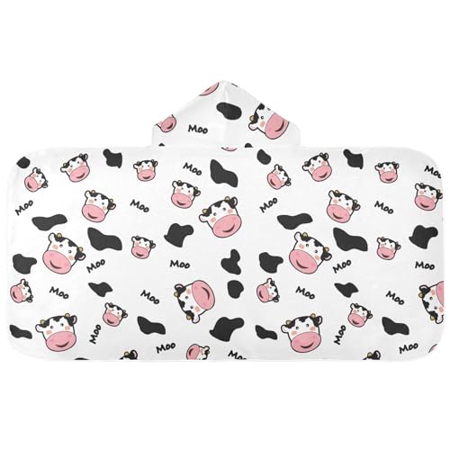 Image of Kids Beach Towel for Boys Girls, Cute Cow Cow Print Bath Towel Wrap, Baby Hooded Towels, Toddler Soft Pool Swim Towels