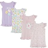 Rene Rofe Girls Pajamas - 4 Pack Lightweight Polyester Girls Nightgowns with Cute Designs Kids Pajamas Sleepwear (4T-12), Size 2T, Pink Daisy/Lilac Cookie