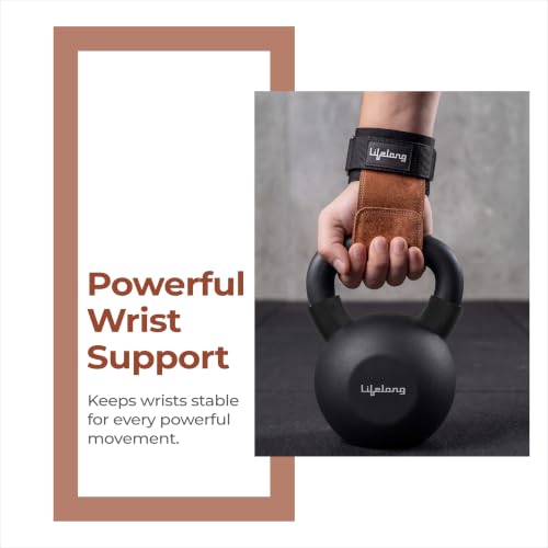 Image of Lifelong Leather Weight Lifting Straps with Wrist Support | Grip Straps for Weight Lifting | Wrist Band for Workout | Fitness Accessories for Men & Women | Home Workout Equipment
