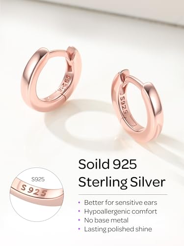 Image of ChicSilver 925 Sterling Silver Huggie Hoop Earrings Small Hoop Earrings for Women Hypoallergenic Silver Huggie Earring Cartilage Earrings for Women (6 /8 /10 /12 /14 /16 /18 /20MM)