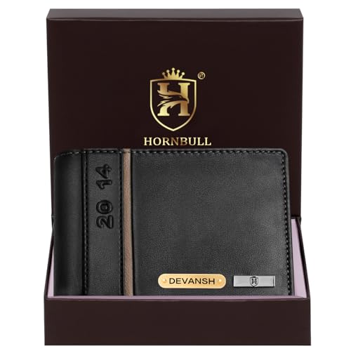 Image of HORNBULL Men's Personalized Wallet I Customized Slim Stylish Leather Purse with Name I Unique Birthday Gift for Men Boy Love Husband (Black /Mud)