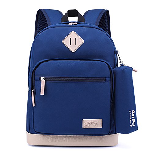 EssVita Vendimia Niños Bolsa de Escuela Mochila para Primaria Estudiante Con la Caja Del Lápiz Azul