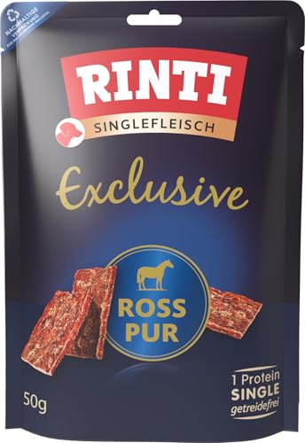 RINTI - Singlefleisch Exclusive | Leicht verdauliche Snacks aus exklusiver Fleischart für Sensible, ausgewachsene Hunde. Getreide- und zuckerfreie Hundesnacks im Frischebeutel | 12x50g Ross Pur
