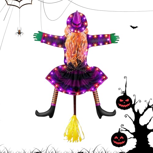 Decoraciones de Halloween de bruja, decoraciones LED de Halloween de bruja, adornos LED para casa, suministros de fiesta brillantes para patio, césped, jardín, porche