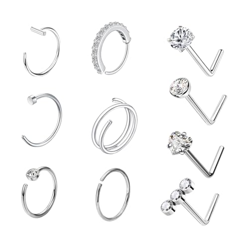 JEYORZY 10Pcs Anillo Piercing Nariz aro Plata 20G L Piercing Septum...