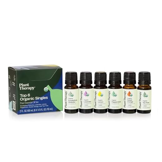 Plant Therapy Top 6 USDA Certified Organic Essential Oils Set. Includes: Eucalyptus, Lavender, Orange, Peppermint, Lemon and Tea Tree. 10mL (1/3 Ounce) each.