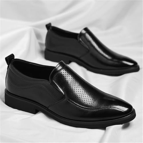Men's Slip On Dress Shoes Wide Fit Breathable Hollow Leather Formal Office Loafers Easy Wear Classic Suit Shoes3