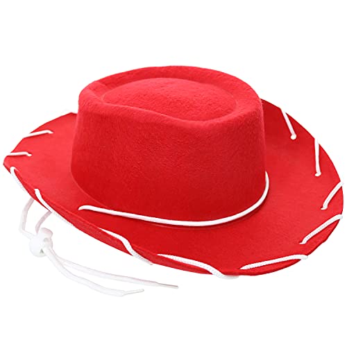 GiftExpress Child Red Felt Cowboy Hat with Chin Strap - Cowgirl Costume Accessory for USA Western Rodeo Theme Party & Pretend Play - Young Boy & Girls Kid Size