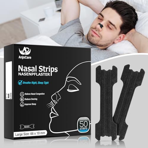 AnjoCare 50pcs Nasal Strips, Extra Strength Nose Strips to Stop Snoring and Relieve Nasal Congestion, Anti Snore Nasal Strips to Help Breathe for a Better Night Sleep