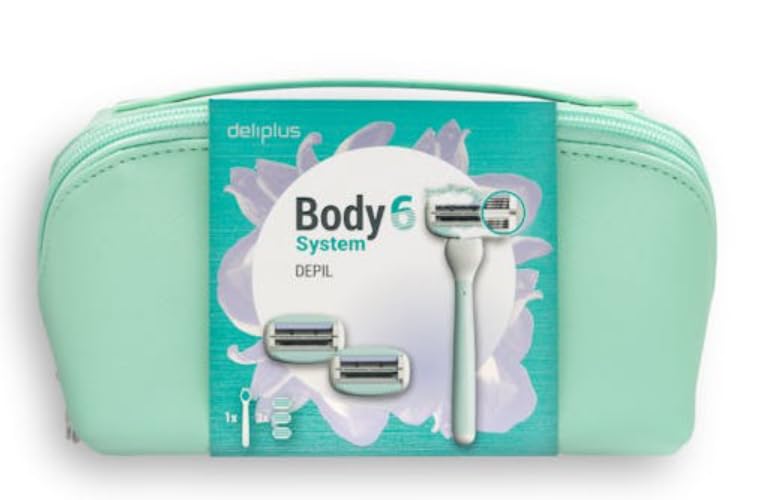 Lote mujer depilación Deliplus Body System 6 hojas | maquinilla depilación + 3 recambios cuchilla + estuche de viaje