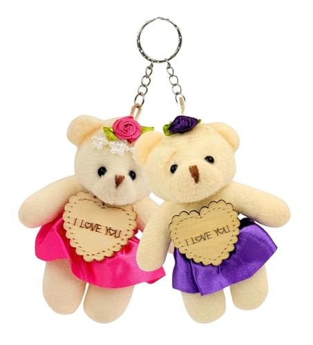 Image of Tickles Cute Teddy Bear with Flower Crown & Heart inchI Love You inch Soft Plush Charm Bag Keychain