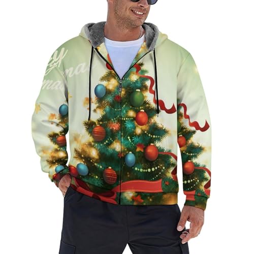 Sweat à capuche zippé en polaire homme avec motif sapin de Noël