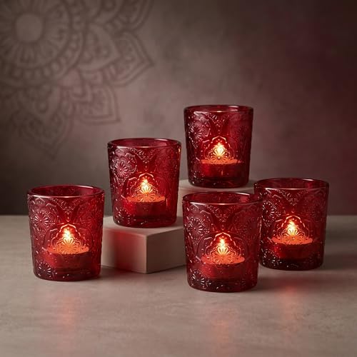 Wild Berry Red Mandala Glass Tealight Holders 6 Pack
