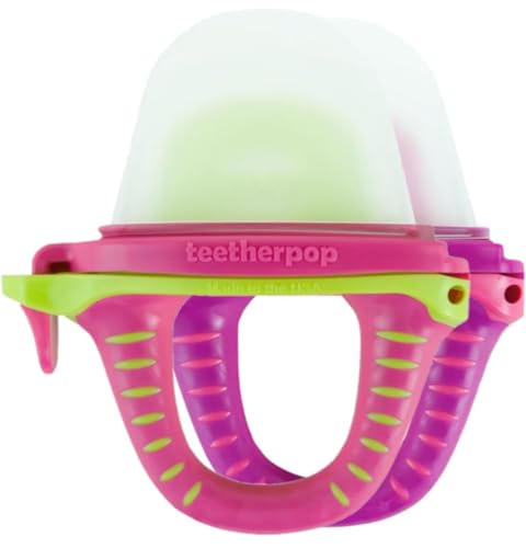 Image of Teetherpop Fillable Silicone Teether for Babies – Breastmilk Popsicle Molds for Teething with Spill-Proof Sippy Slits – Freezable Baby Teethers for Liquids & Purées - Cool Relief (PinkLimon & Fuchsia)