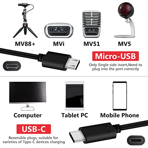 Geekria For Creators Usb-C To Micro Usb Microphone Cable, Compatible With Shure Mv7, Mv88+, Mv5, Mv51, Mvi, Replacement Mic Cord 3.3 Ft / 100 Cm (Black) #TOP2