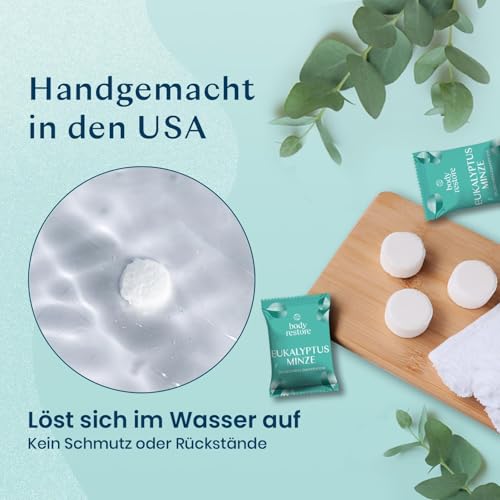 Body Restore Duschdampfer Aromatherapie 15er Pack – Muttertagsgeschenke für Mama, Spa Geschenke für Frauen, Entspannung & Stressabbau, Selbstpflege – Eukalyptus ätherische Öl Tabletten