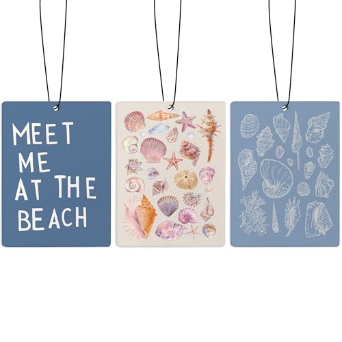 Image of Cute Preppy Beach Car Air Freshener, Pink and Blue Coastal Seashell Starfish Beachy Air Freshener Hanging 3 Pcs for Cars Closet Drawer or Books, Girly Beach Car Accessories Mirror Decor for Women