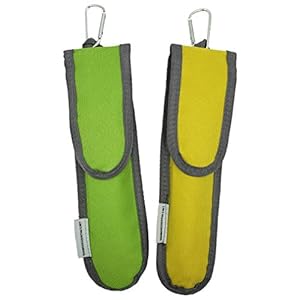 Travel Utensils with Case Set Fork, Knife, Spoon, Chopsticks, Straw, Straw-cleaning brush, Travel Pouch and Carabiner, Excellent For Everyday Use! ((2 Sets) Summer Green/Sunrise Yellow)