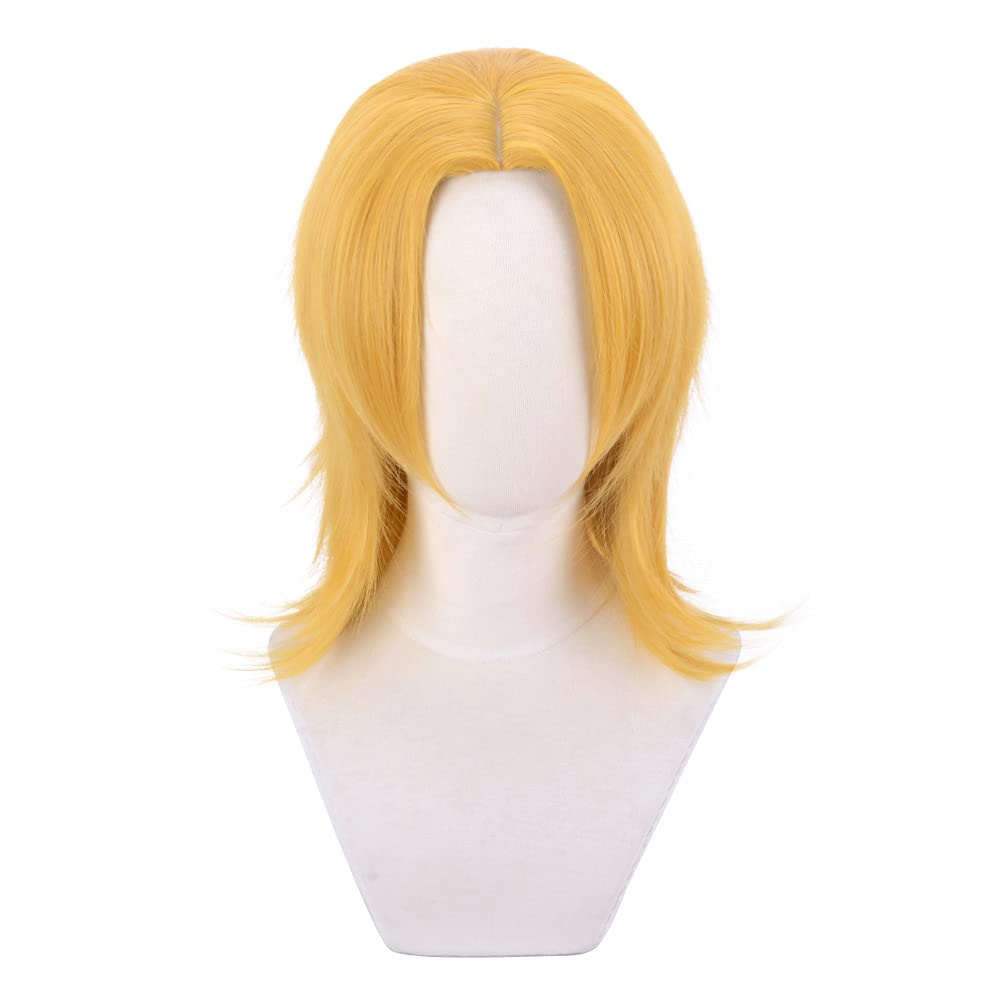 Golden Shoulder Length Synthetic Hair Anime Halloween Carnival Comic Exhibition Cosplay Hair Natural COS Ombre Wigs with Bangs